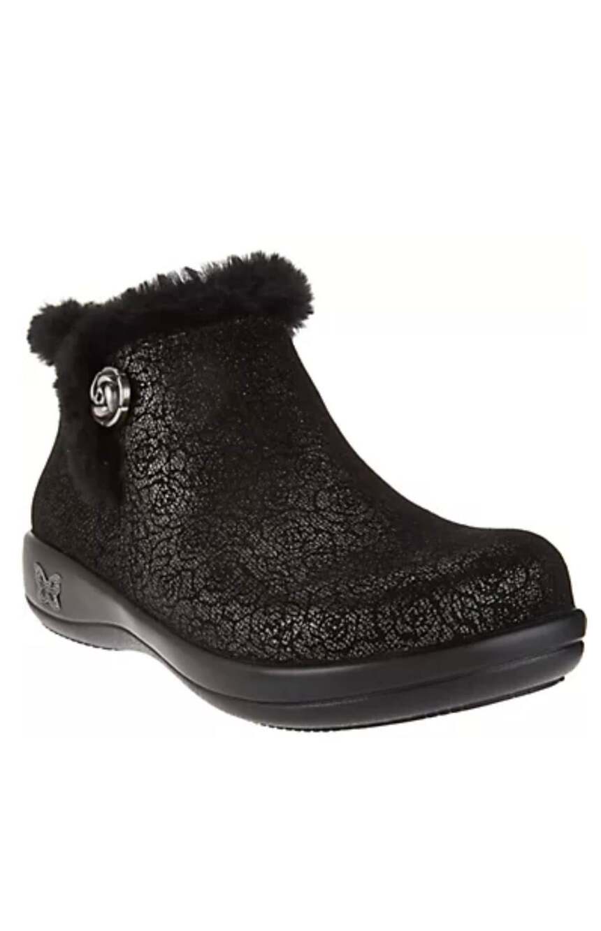 Alegria Meri Black Roses Faux Fur Lined Boots 39 US 9
